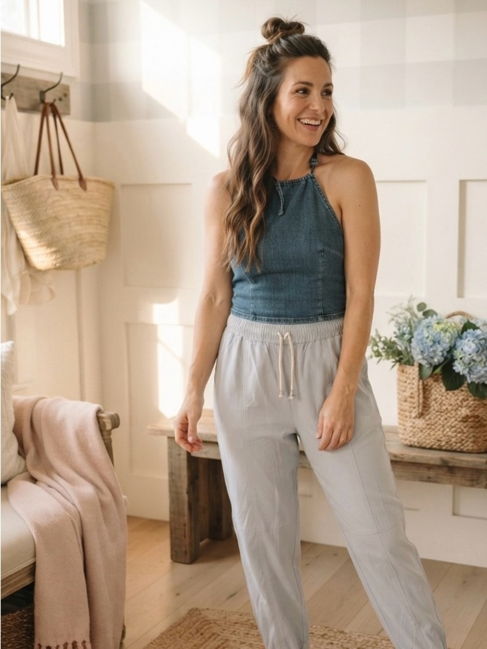 Zara Light Gray Elastic Waist Joggers Large